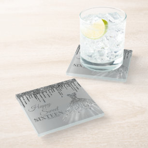 Dessous-de-verre En Verre Fille Silver Sweet 16 Anniversaire Ball Gown Drips