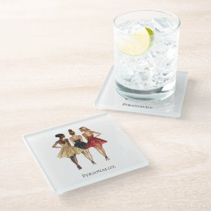 Dessous-de-verre En Verre Filles en robes noires rouges glamour or