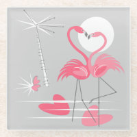 Flamant rose Love dessous de verre