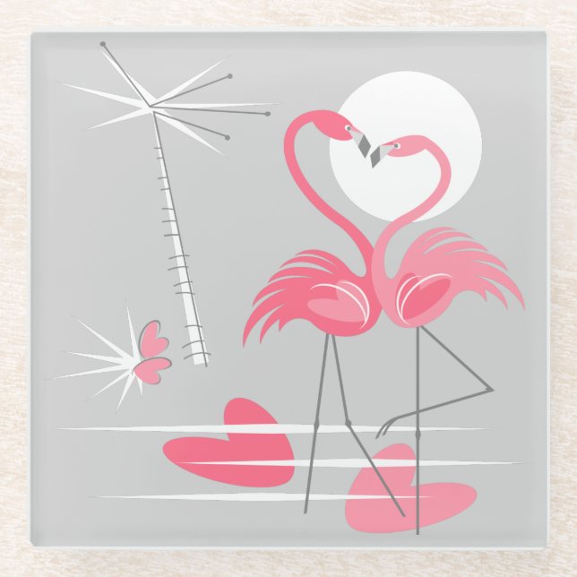Dessous-de-verre En Verre Flamant rose Love dessous de verre (Devant)