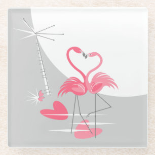 Dessous-de-verre En Verre Flamant rose Love Grande Lune dessous de verre ver