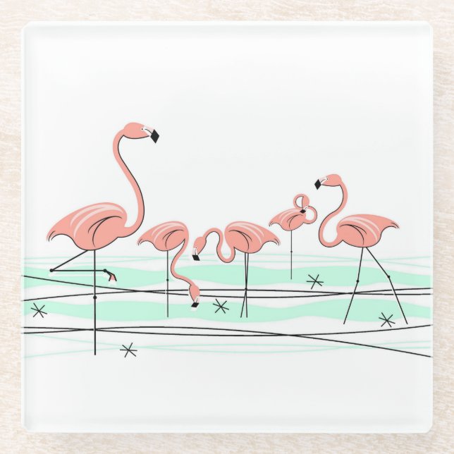Dessous-de-verre En Verre Flamant rose Ocean Group dessous de verre en verre (Devant)