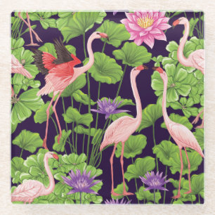 Dessous-de-verre En Verre Flamant rose, plantes tropicaux, arrière - plan no