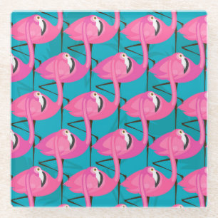 Dessous-de-verre En Verre Flamants roses au néon