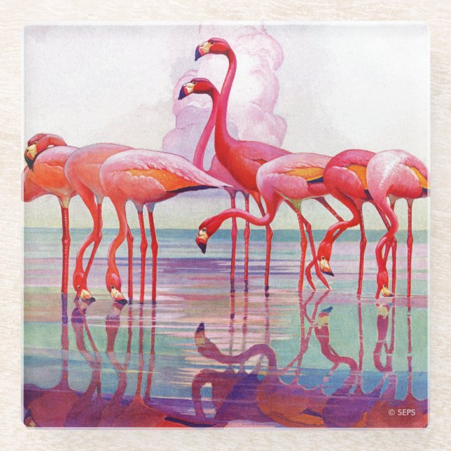 Dessous-de-verre En Verre Flamants roses roses par Francis Lee Jacques (Devant)