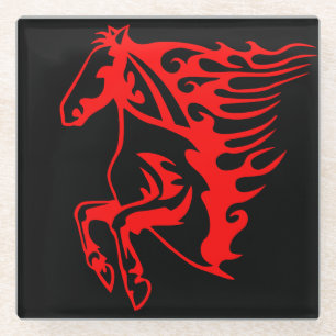 Dessous-de-verre En Verre Flamme feu rouge Bronco Mustang Cheval sauvage