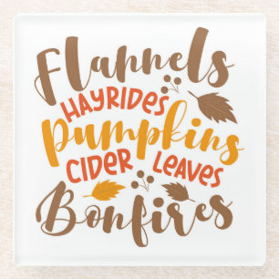 Dessous-de-verre En Verre Flannels Hay Rides Citrouille cidre Feuilles Bonfi