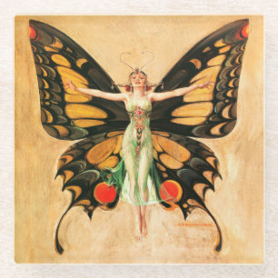 Dessous-de-verre En Verre Flapper Butterfly Flying Woman Illustration