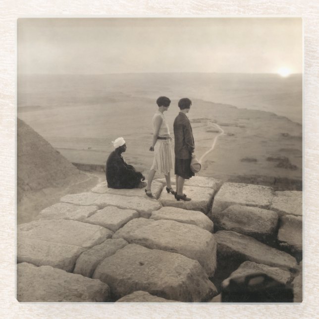 Dessous-de-verre En Verre Flapper Girls Sunrise Khufu Pyramid, Égypte 1920 (Devant)