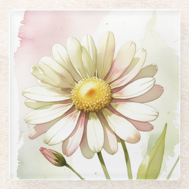 Dessous-de-verre En Verre Fleur aquarelle Daisy Moderne Professionnelle (Devant)