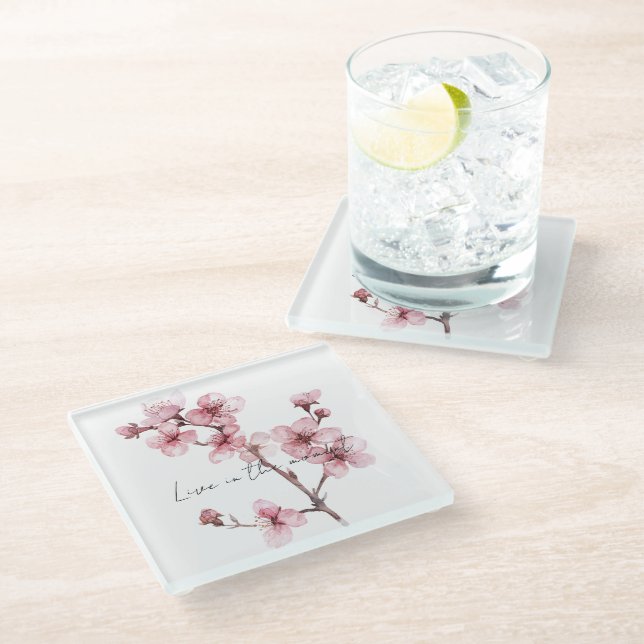 Dessous-de-verre En Verre Fleur de fleurs de cerisier rose (Incliné)
