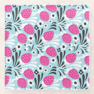 Dessous-de-verre En Verre Fleur de fraise : Berry Rose Sans Seamless.