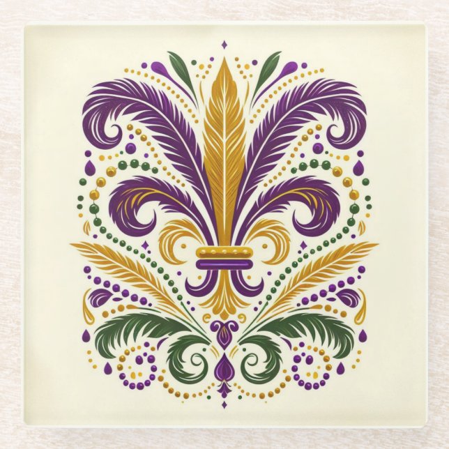 Dessous-de-verre En Verre Fleur de lis jaune et vert violet (Devant)