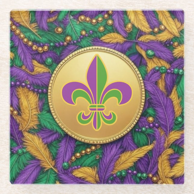 Dessous-de-verre En Verre Fleur de lis Mardi Gras (Devant)