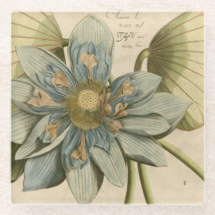 Dessous-de-verre En Verre Fleur de Lotus Bleu sur Arrière - plan Tan avec éc