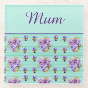 Dessous-de-verre En Verre Fleur de Pansy Aqua Frappe Fleur de Fleurs Fleurs 