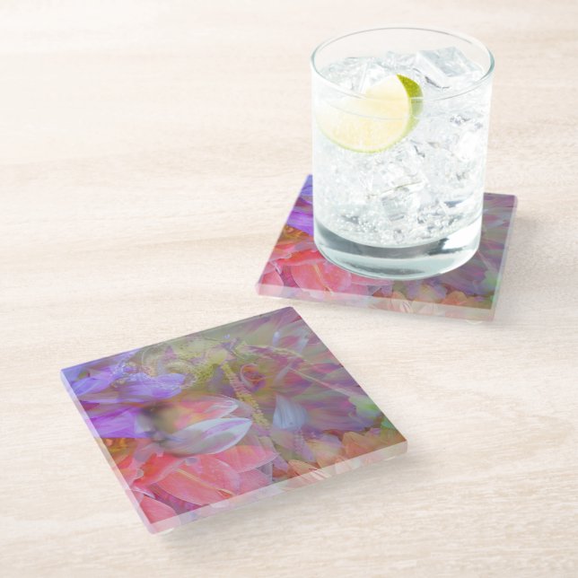Dessous-de-verre En Verre Fleur Fée Double exposition Imaginaire Art (Incliné)