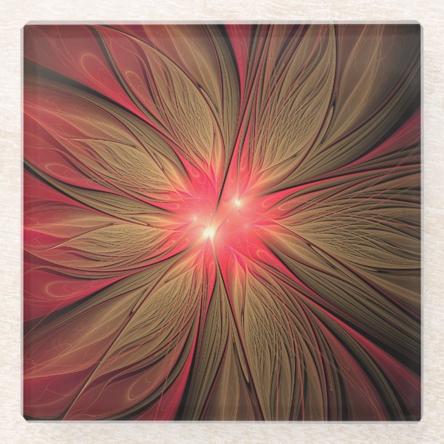 Dessous-de-verre En Verre Fleur fractale de fansy rouge (Devant)