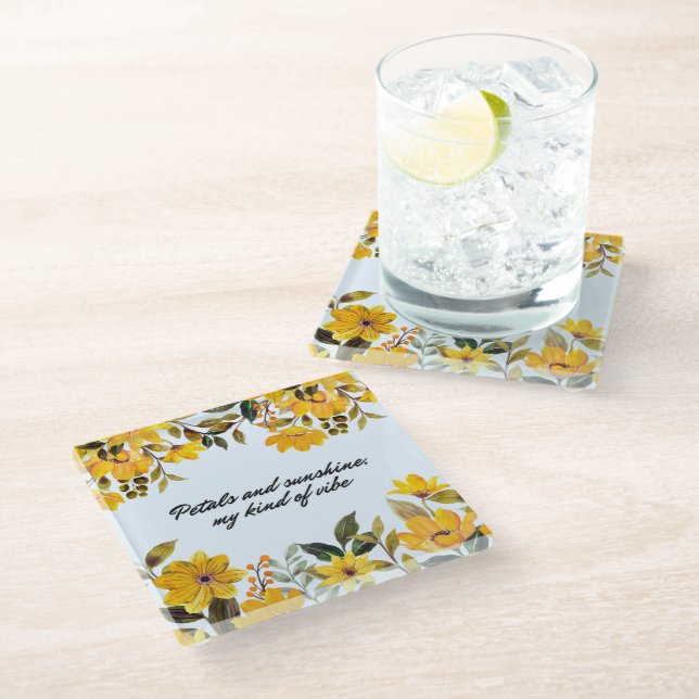 Dessous-de-verre En Verre Fleur jaune et Dessous de verre soleil (Incliné)
