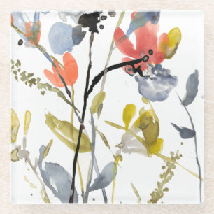 Dessous-de-verre En Verre Fleur recouverte - fleurs et tiges d'aquarelle