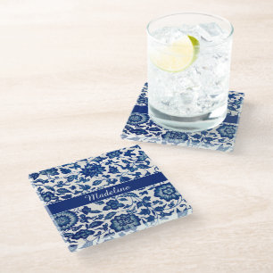 Dessous-de-verre En Verre Fleur Sauvage Bleue Blanche Nom Personnalisé de St