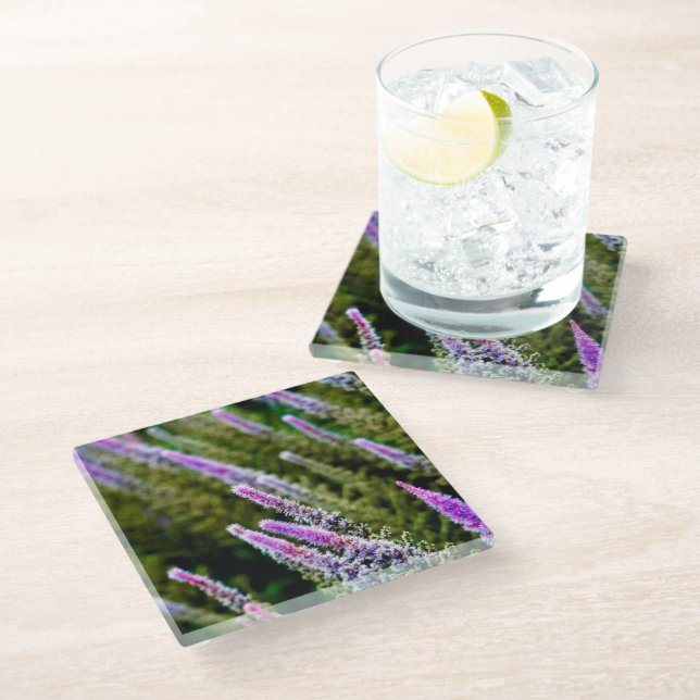 Dessous-de-verre En Verre Fleur sauvage pourpre et vert (Incliné)