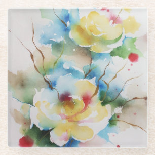 Dessous-de-verre En Verre Fleurs Abstraites d'aquarelle