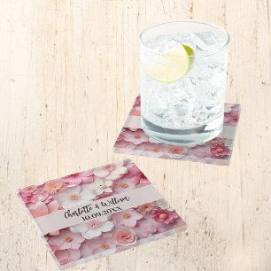 Dessous-de-verre En Verre Fleurs blanches roses noms mariage