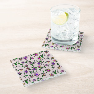 Dessous-de-verre En Verre Fleurs Colorées, Motif Floral, Feuillage, Bohème