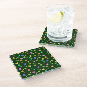 Dessous-de-verre En Verre Fleurs Colorées, Motif Floral, Feuillage, Boho
