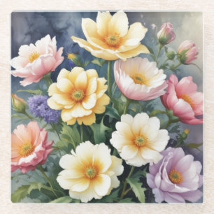 Dessous-de-verre En Verre Fleurs Colorées Peinture élégante à l'aquarelle