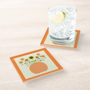 Dessous-de-verre En Verre Fleurs d'action de grâce en Citrouille