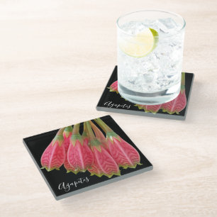 Dessous-de-verre En Verre Fleurs d'agapètes rouges sur floral noir