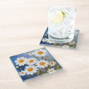Dessous-de-verre En Verre Fleurs d'aquarelle peintes en marmites blanches