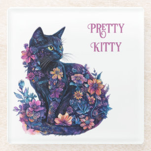 Dessous-de-verre En Verre Fleurs de chat noir joli chaton