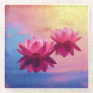 Dessous-de-verre En Verre Fleurs de Lotus Abstraites colorées