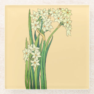 Dessous-de-verre En Verre Fleurs de narcisse blanches Art nouveau