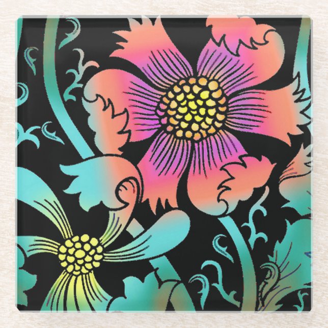 Dessous-de-verre En Verre Fleurs de néon (Devant)