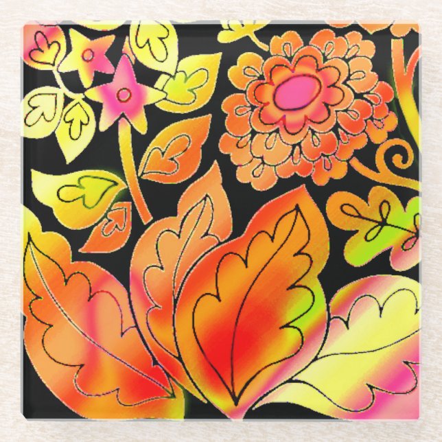 Dessous-de-verre En Verre Fleurs de néon (Devant)