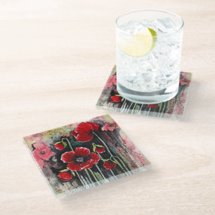 Dessous-de-verre En Verre Fleurs De Pavot En Aquarelle