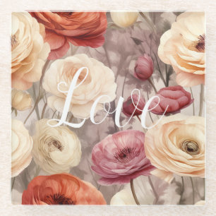 Dessous-de-verre En Verre Fleurs de printemps de crème bourguignonne Amour