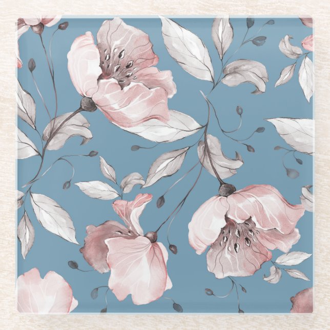 Dessous-de-verre En Verre Fleurs de printemps, feuille, design transparent (Devant)