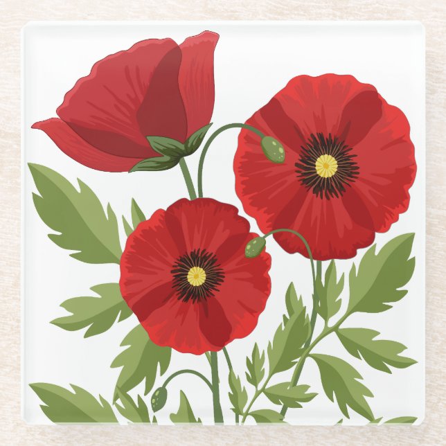 Dessous-de-verre En Verre Fleurs d'été joyeuses floraison de pavot (Devant)