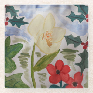 Dessous-de-verre En Verre Fleurs d'hiver & Holly