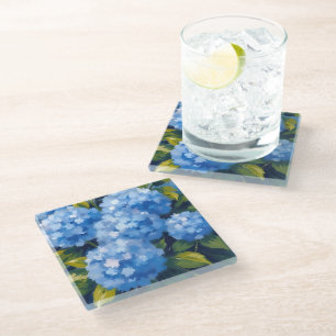 Dessous-de-verre En Verre Fleurs d'Hortensia Bleu Aquarelle Floral