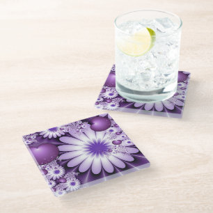 Dessous-de-verre En Verre Fleurs et cœurs abstraits fractals de l'amour