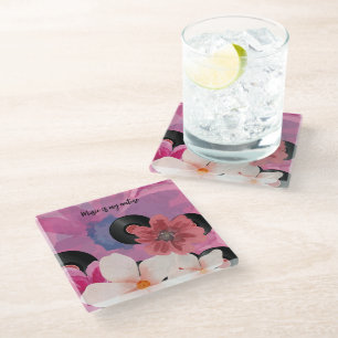 Dessous-de-verre En Verre Fleurs et vinyle