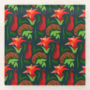 Dessous-de-verre En Verre Fleurs Exotiques Colorées Motif Feuilles