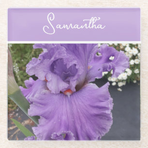 Dessous-de-verre En Verre Fleurs Iris Fleurs Violet Lavande Nom des femmes