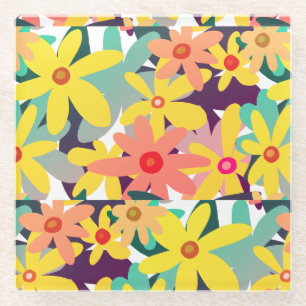 Dessous-de-verre En Verre Fleurs jaunes et oranges